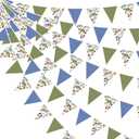 32Ft Gone Fishing Party Decorations Blue Green Fish Print Fabric Pennant Banner Triangle Flag Garland Streamer for Gone Fishing Birthday Little Fisherman Baby Shower Outdoor Fish Party Supplies