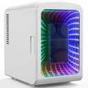 Antarctic Star Mini Compact Refrigerator with Gaming Light, 4L Capacity/6 Cans Portable Mini Fridge, for Bedroom,Car,Office and Dorm, Small Cooler for Cosmetics, Beverage and Food, White