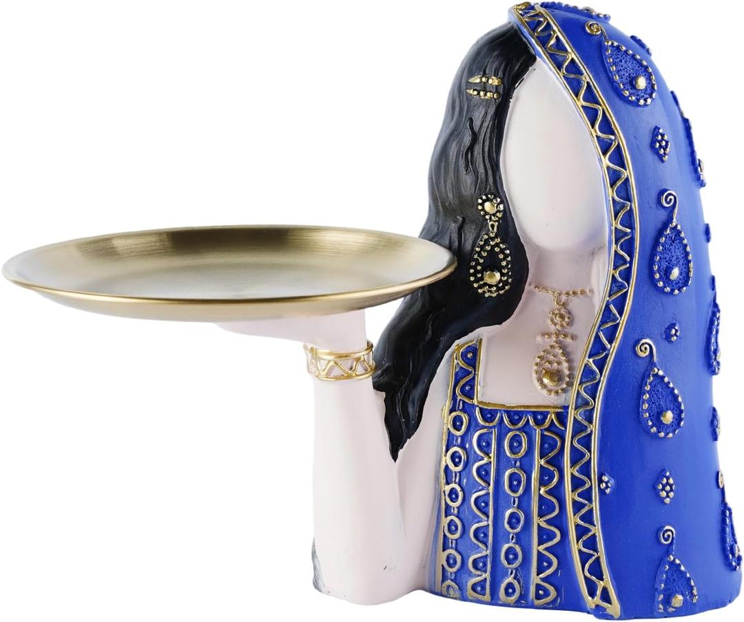 Ramadan Tray Eid Table Decorations Resin Women Figurines Home Decor Candy Dishes Decorative Key Tray Tabletop Decor for Ramadan Ornaments and Persian New Year Decorations, Blue