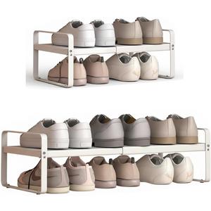 Expandable 1-Tier Metal Shoe Rack (H:7"), Adjustable Width 14.9"23.6", Heavy-Duty Free-Standing Shoe Shelf for Closet, Entryway & Small Spaces Single Pack