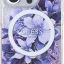 CG MOBILE Guess HC Phone Case Designed for iPhone 16 Pro Max, Durable, Shock Proof, Compatible with Magsafe, LIQ Glitter Flower Case Purple