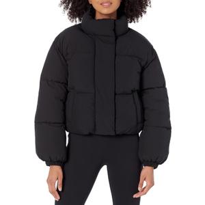 Amazon Essentials Women's Cropped Full-Zip Puffer Jacket, Winter Warm, Stand Collar (X-Large, Black)