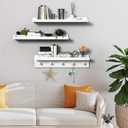 MBYD Picture Shelf Ledge, 24 Inch Floating Shelves for Wall, Nursery Book Shelves with Hooks Set of 3, Floating Shelf Wall Mounted for Bathroom, Kids Room, Living Room, Kitchen Bedroom White