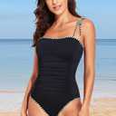 Tempt Me Women One Piece Swimsuits Ruched Slimming Bathing Suits Vintage Swimwear (S)
