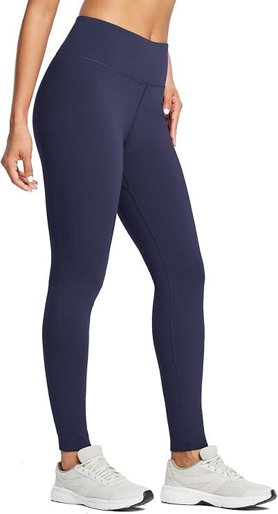 baleaf Women's Fleece Lined Leggings Thermal Warm Winter Leggings High Waisted Yoga Pants Cold Weather Inner Pocket Blue, Size: M