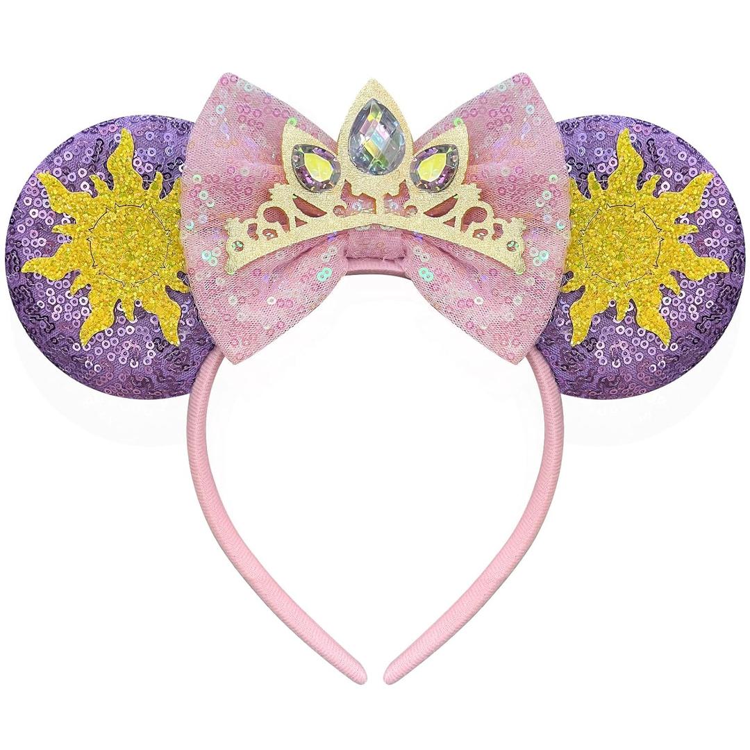 Princess Mouse Ears Headband for Women Adult, Crown & Star Sequin Mouse Ears Cute Park Ears