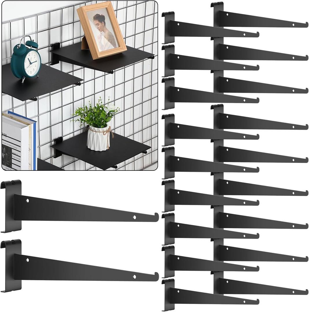 Blulu 20 Pcs 12" Gridwall Knife Shelf Bracket with Lip Metal Wire Gridwall Brackets Hooks Grid Wall Panels Hanger Heavy Duty Shelf Grid Wall Accessories for Home Business Boutique Display (Black)