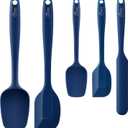 HOTEC 600 Heat Resistant BPA-Free Silicone Rubber Spatula Set, Kitchen Cooking Spatulas, Baking, Mixing, for Non Stick Cookware, Dishwasher Safe, Classic Blue Set of 5