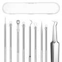 AskBed 5PCS Blackhead Remover Comedone Extractor Kit - Professional Stainless Steel Tools for Pimple, Acne, and Blemish Removal - Curved Tweezers Included
