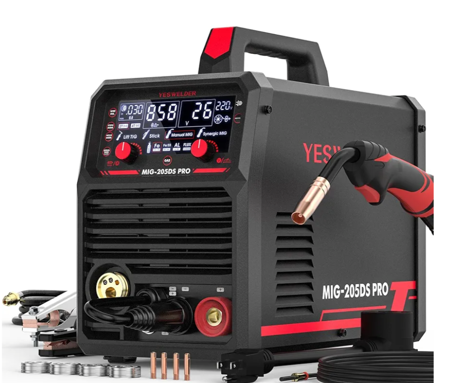 YESWELDER MIG-205DS PRO MIG Welder, 200Amp 110/220V Dual Voltage MIG Welding Machine, 5 in 1 Gas MIG/Flux Core MIG/Spool Gun MIG/Lift TIG/Stick Multi process Aluminum MIG Welder, Spool Gun Compatible