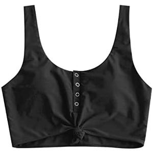 ZAFUL Women's Front Knot Bikini Tops Crop Tankini Top Scoop Neck Padded Bathing Suit Tops 6
