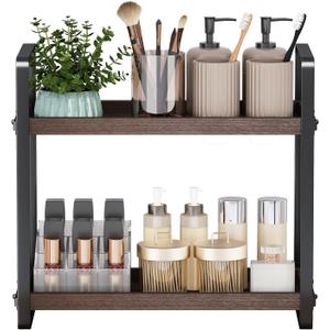 HNRLOY Bathroom Counter Organizer,Bathroom Countertop Organizer,Counter Shelf,Countertop Storage,Organization and Storage,Makeup Shelf,Sink Caddy(Brown 2 Tier)