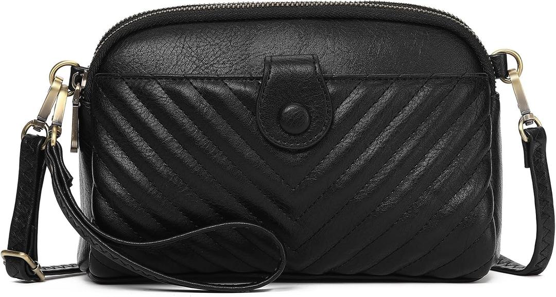 GAEKEAO Crossbody Bags for Women Small Genuine Leather Shoulder Purse Cross Body Bag with Wristlet Top Zipper (Type3 04 Black)