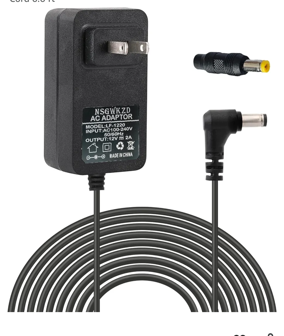 12V 2A AC DC Power Adapter 3.5mm x 1.35 mm Plug Charger, 5.5mm x 2.5mm Barrel Connector, Power Supply Charging Cord 6.6 ft