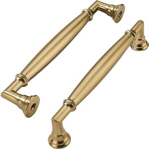 Brushed Brass Cabinet Pulls Heavy Duty Solid Warm Brass Cabinet Handles Kitchen Brushed Gold Cabinet Hardware for Cupboard Drawer Handles 2 Pack 5 Inch