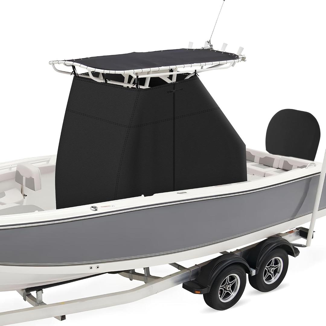 1200D Waterproof T-Top Boat Center Console Cover with Motor Cover, Heavy Duty Marine Grade Polyester Fabric, Fit T-Top Center Console 70" L 48" W 72" H, Black