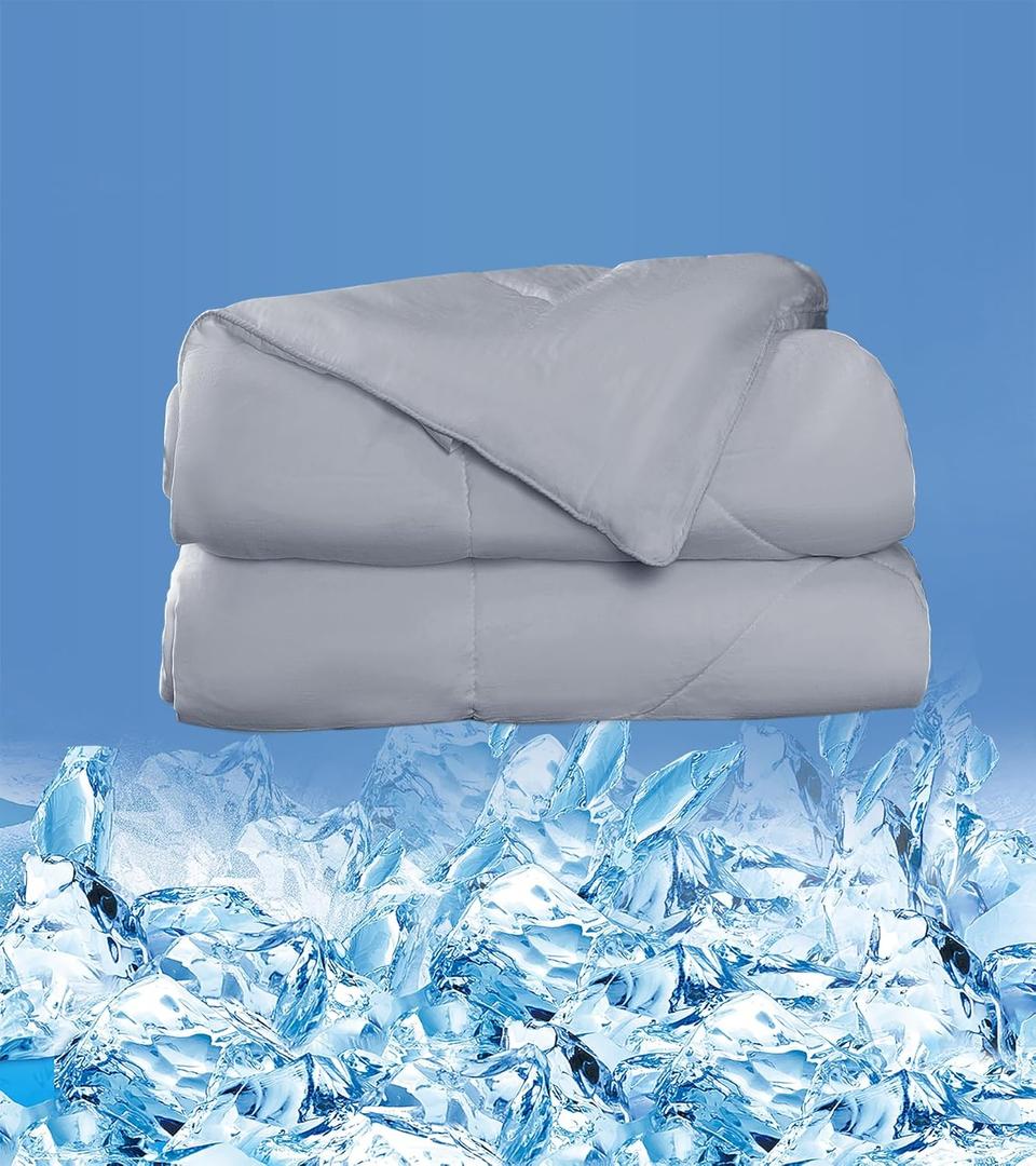 Cooling Comforter Queen Size, Super Soft Pre-Washed Zero Pressure Cooling Blanket for Hot Sleepers, Breathable & Lightweight Woven 90"x90" (Grey)