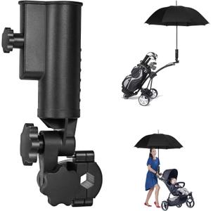 Heavy Duty Golf Push Cart Umbrella Holder, 180° Adjustable Aluminium Alloy Base Strong Windproof, Universal Umbrella Attachment Stand for Stroller, Golf Cart, Wheelchair, Bike, Beach Chair