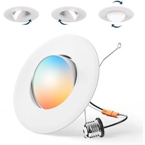 Amico 1 Pack 6 Inch Retrofit Eyeball Gimbal Can Lights, Adjustable Eyeball Directional 5CCT LED Recessed Lights, Dimmable, 2700K/ 3000K/ 3500K/ 4000K/ 5000K Selectable, 7W 650LM, ETL&FCC
