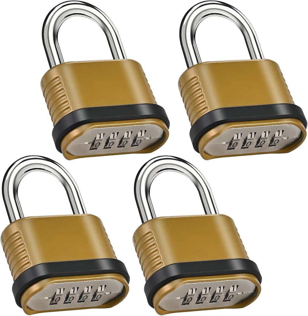 4 Pack Combination Lock | 4-Digit Heavy Duty Combo Lock - 26.5mm Outdoor Waterproof Combination Padlock for Outdoor Fence, Locker, Sheds, Gym, Gate Hasps - Golden (4pcs, Short Shackle)