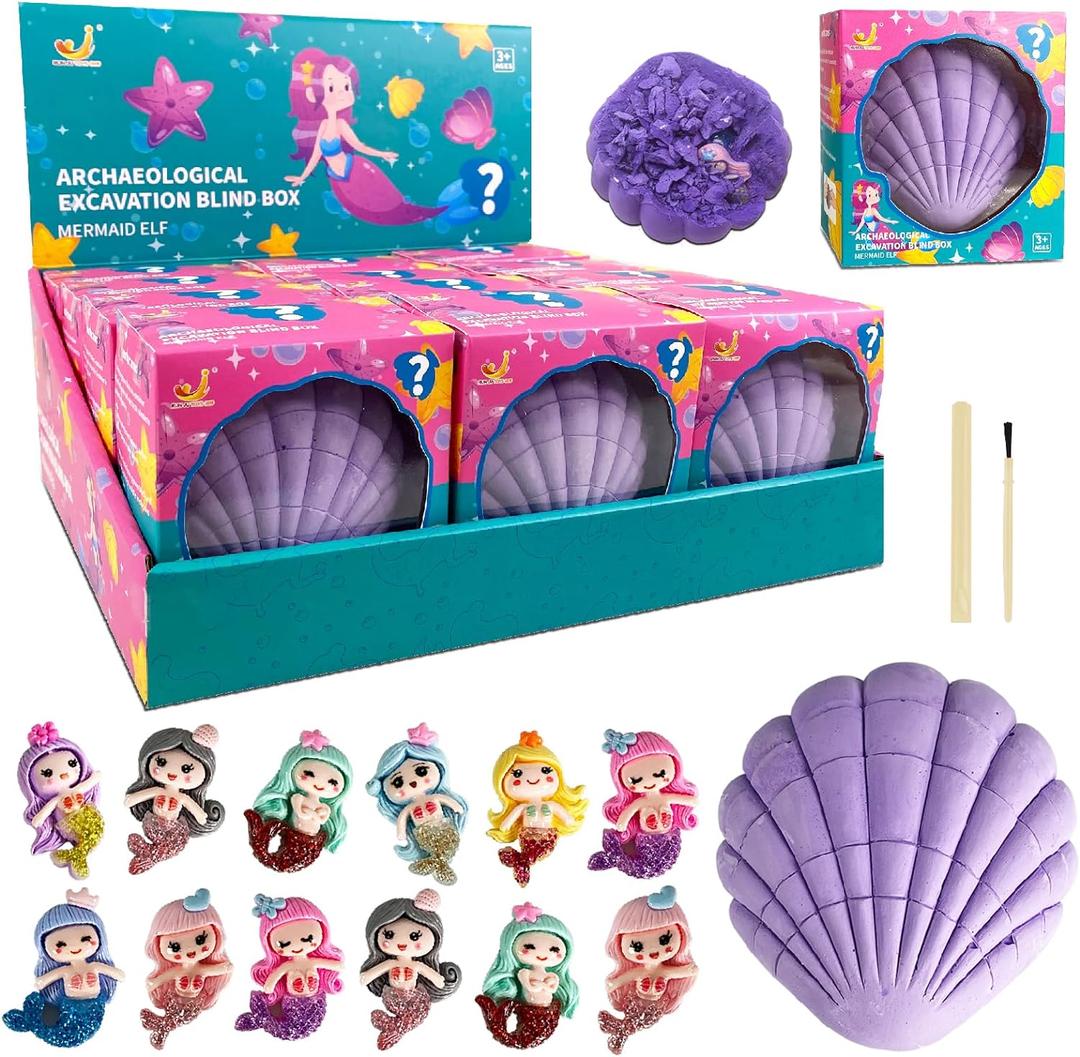 Mermaid Dig Kit, 12 Surprise Mermaid Discover, Great Science STEM Toys Mining Set, Party Favor Geology Gifts for Kids, Ages 3 and Up