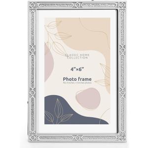 4x6 inch Picture Frame Design Vintage Style Metal Photo Frame with High Definition Glass Antique Display Holder for Tabletop (Silver-Antique)