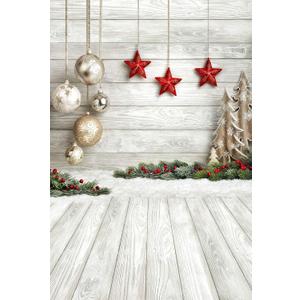 Christmas Backdrop Balls White Wood Floor Photography Backdrop Christmas Backdrops for Photography Photo Backdrops Studio Background 10383(6x9FT)