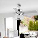 JONATHAN Y 52" Chrome 3-Light Crystal and Metal Drum LED Ceiling Fan with Remote, Modern Glam 5-Blade Indoor Fixture, Clear Crystal Prism Shade, LED Bulbs Included JYL9709A