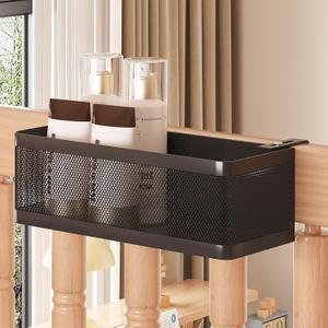 Bedside Caddy Shelf for Bunk Bed, Office Cubicle Walls, Crib Rails, Dorm Bed College Dorm Room Essentials Bed Shelf for Cell Phone Headphone Magazine Snacks (Black, L11in*W4.9in*H3.93in)