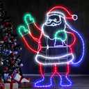 5Ft Lighted Christmas Santa Claus Decoration, 273 LED Light Up Wave Santa Claus Colorful Neon Light Sign Animated Christmas Decoration for Indoor Outdoor Xmas Holiday Festival Party Decor