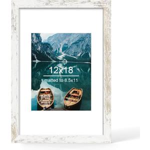 Hongkee 12x18 Picture Frame, Distressed White Wood Style, Wall Mounting Display Certificate 8.5 x 11 with Mat or 12 x 18 No Mat, 1 Pack for Photos, Artwork; Fits Home, Office & Gallery Wall Decor, Distressed White