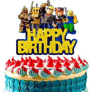 Video Game Cake Topper Decorations - Vibrant Glitter Cardboard Gamer Cake Topper, Eye-Catching Design, Firm Installation & Easy Adjusting, Sturdy Plastic Stick - Birthday Decorations for Boys & Girls