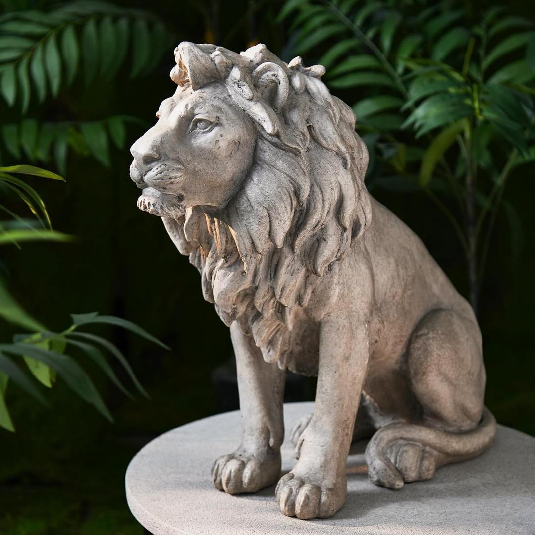 Garden Outdoor Statues Lion Statue 20Inch Garden Decor Statue Antique Lion Stone with Long Hair Outdoor Indoor Figurine Gift Decoration for Home Dcor Patio Yard 20 * 9.5 * 19.5 inch