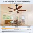 52 Inch Modern Ceiling Fans with Lights and Remote, 5 Blade Wood Ceiling Fan with Light, Wall Switch, Dimmable, Memory Function, Quiet DC Motor, Indoor Outdoor Ceiling Fan for Patio Living Room