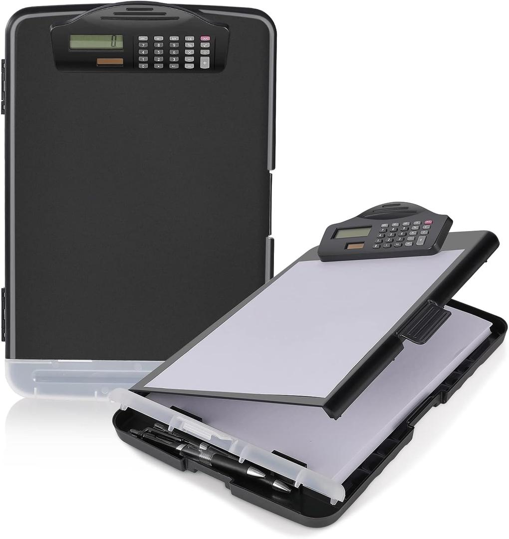 Sunnyclip Clipboard with Storage & Calculator, [20% Thicker] Heavy Duty Plastic Clip Board, Large Capacity Letter Size Side Opening Nursing Slimcase with Pen Holder|Smooth Writing Office Supply