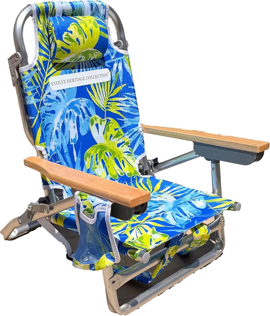Premium Kids Beach Chair w/Wood Arms & Backpack Carry - Ultra-Lightweight, Foldable, Reclining, Multi-Position