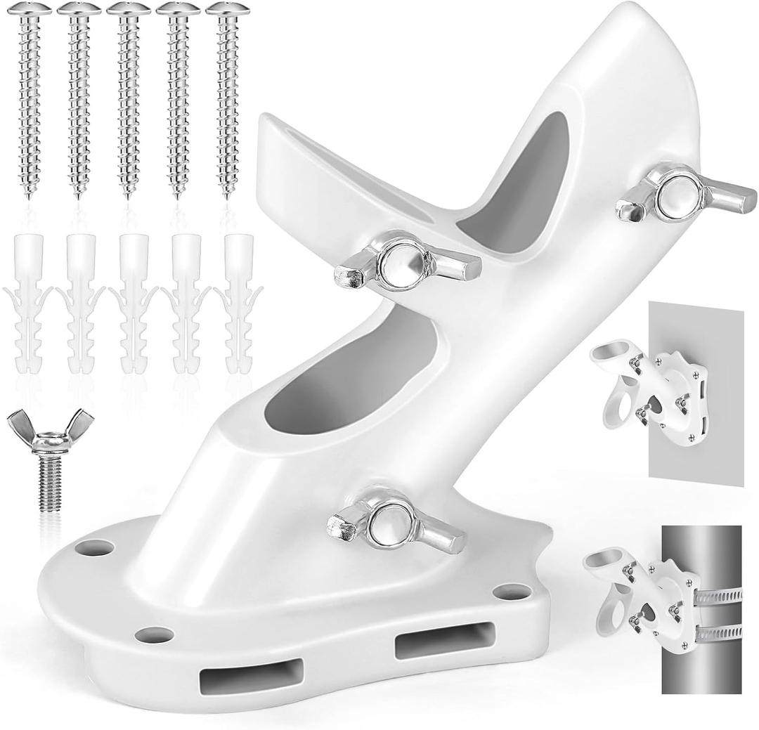 Flag Pole Holder, Anovo Flag Pole Brackets Mount Outside House Heavy-Duty Aluminum Metal Rust Proof Bracket 1" Inner Diameter 2 Positions with Hardwares for Outdoor Wall Mounting Porch( White-1 Pack)