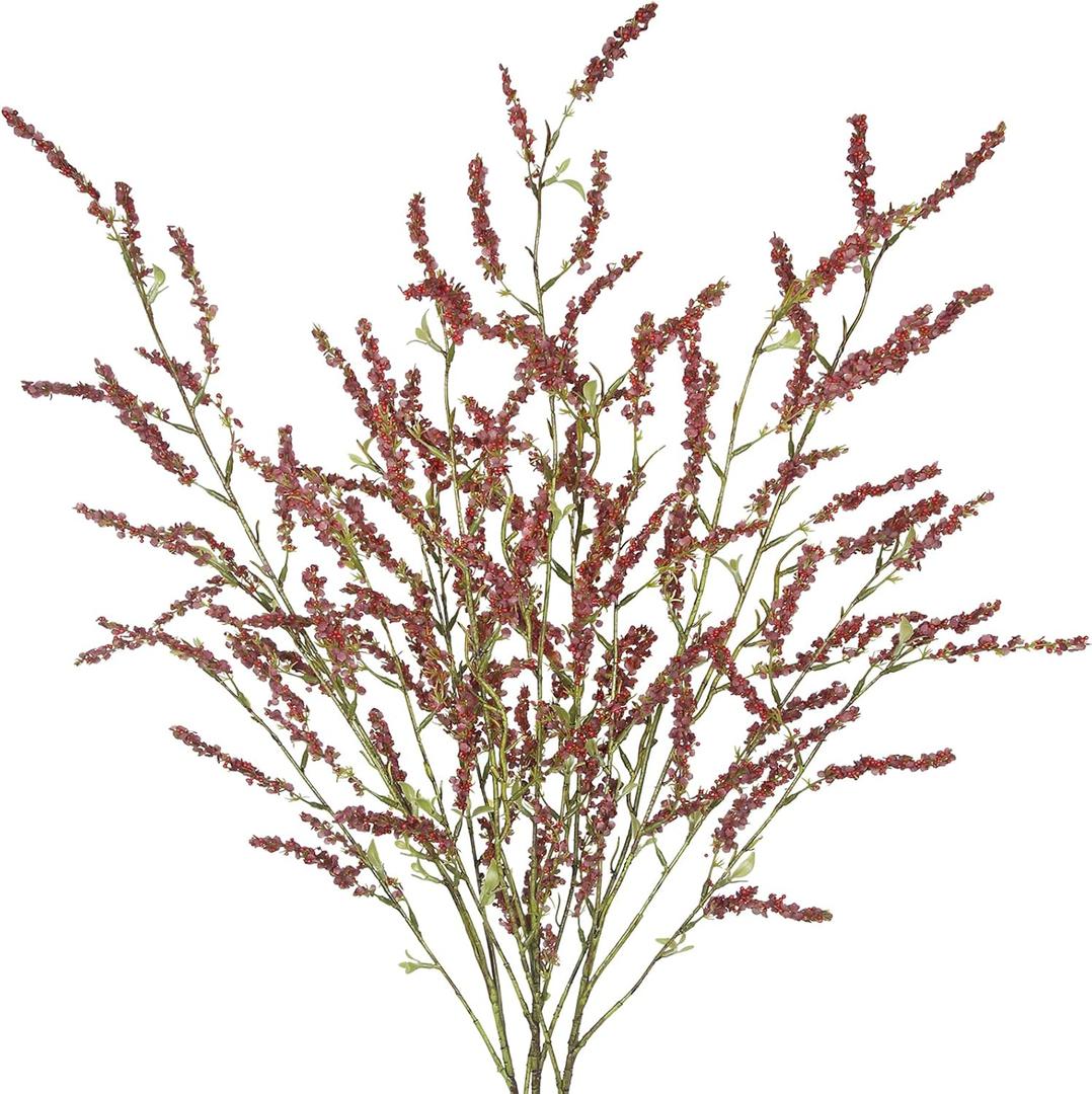 3 Pcs Artificial Flowers Branchs Wheat Stalks Bundle Fake Fall Flowers Stems with Mini Berries Brown Red Faux Floral Arrangements for Vase Home Wedding Centerpieces Thanskgiving Decor 42"