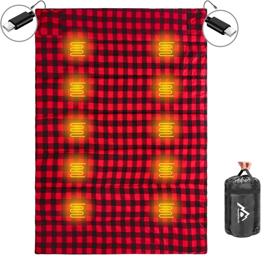 Heated Sleeping Bag pad, Heated Sleeping Bag Liner, Type-C Input, 5+5 Heating Zones, Operated by Power Bank (Battery NOT Included) or Other USB Power Supply, Type-C