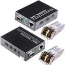A Pair of 1.25G/s Bidi Gigabit Multi-Mode Fiber Ethernet Media Converter with 2PCS Bidi SFP LC Dual Transceiver Module Included, 10/100/1000Base-Tx to 1000Base-SX SMF RJ45 to SFP Slot up to 550M