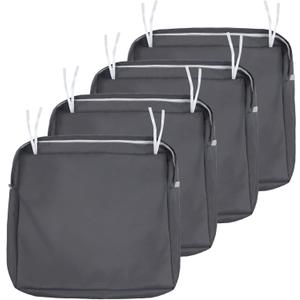 NettyPro Patio Cushion Covers Replacement Set 4 Water Repellent UV Resistant Outdoor Chair Seat Cushion Slipcover with Zipper and Tie, 20 x 18 x 4 Inch, Grey