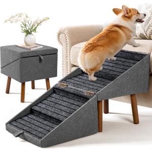 17" H Foldable Pet Steps for Sofa, Non-Slip Ramp Stairs(Charcoal)