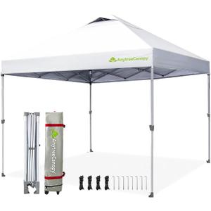Anytee-10x10 Pop Up Canopy Tent, Easy Up Waterproof Outdoor Canopy with Wheeled Bag, Sun Shade for Patio, Backyard, Parties, Camping-White Ventilated