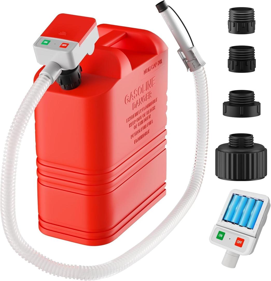 anngrowy Fuel Transfer Pump Battery Powered with Auto-Stop, Gas Can Pump Transfer with 4 Adaptors, 3.2 GPM, 51" Hose, Portable liquid Transfer Pump for Oil, Gasoline, Diesel, Kerosene, Gifts for Him