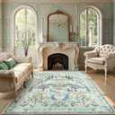 LIVEBOX Area Rug 6x9 Rug for Living Room, Machine Washable Rug for Bedroom, Large Floral Dining Room Rugs Non-Slip Low Pile Farmhouse Carpet for Living Room, Nursery Room, Playroom, Green