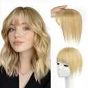 27# Dark Blonde Hair Toppers for Women - 8 Inch Real Human Hair with Bangs, Seamless 360, 2 Clips Undetectable for Thinning Hair (8in 27#)