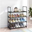 4 Tier Shoe Rack Organizer - Metal Shoe Storage Stackable Shelf for Entryway, Living Room - Holds 12-16 Pairs