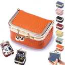 Leather Mini Jewelry Box, Portable Vintage Leather Coin Purse Jewelry Box with kiss Lock, Mini Travel Ring Box for Earrings/Rings/Necklaces/Bracelets (One Size, Orange)