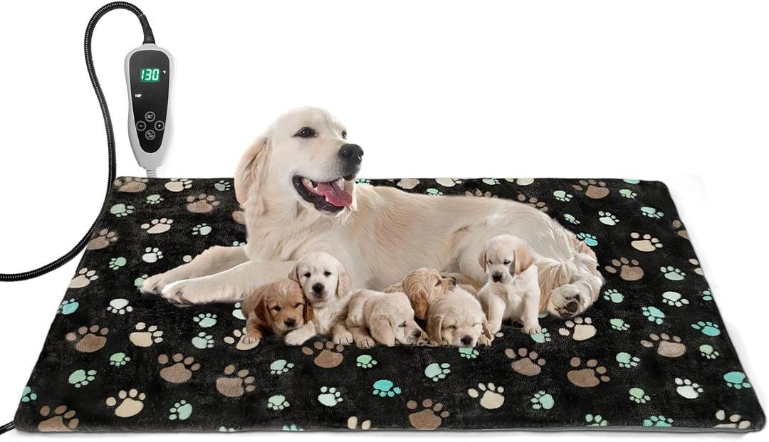 Extra Large Dog Heating Pad 47x30 in Waterproof Pet Heating Pad Smart Thermostat Switch, Whelping Supplies Heated Dog Bed, Adding Wire Rope Wires Puppy Heating Pad Mat with Plush Fabric Cover