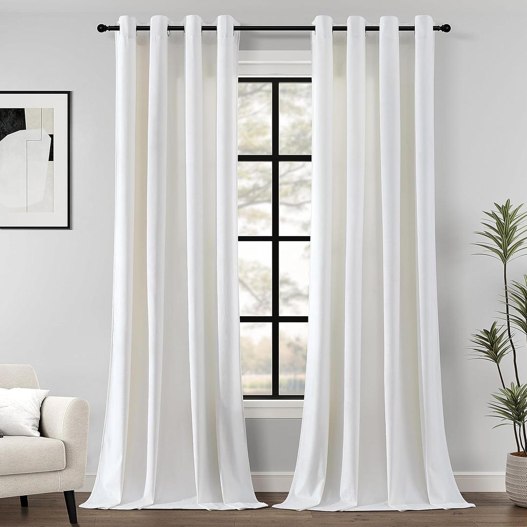 Ivory Velvet Curtains 84 inches Long Grommet Soft Velvet Curtains for Bedroom Cream Light Blocking Thermal Insulation Drapes Set of 2 Panels 52x 84